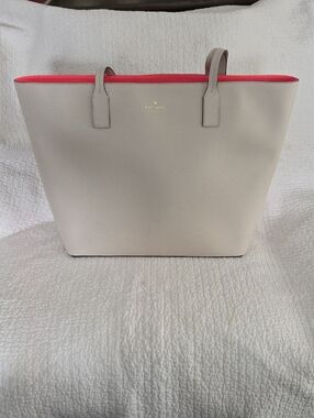 kate spade neutral tote with bright pink interior nwot